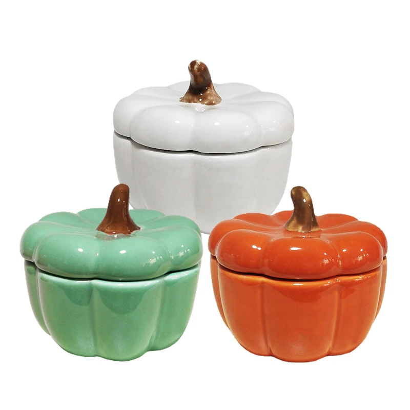 Modern Design Pumpkin Shaped Custom Home Decorative Ceramic Candy Cookie Jar with Lid