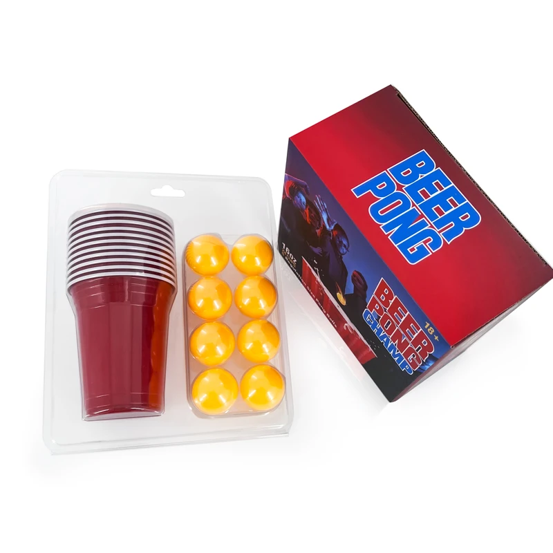 Beer Pong Game Set 24-Piece Set 16oz Blue and Red Plastic Cups Pong