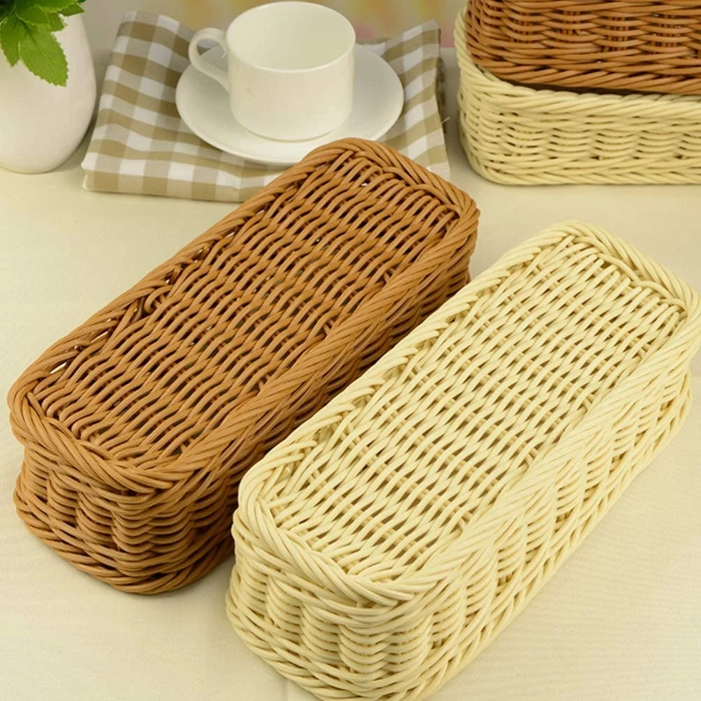Oem Service Supply Rattan Handmade Weaving Kitchen Cutlery Plastic Storage Basket Plastic Wicker
