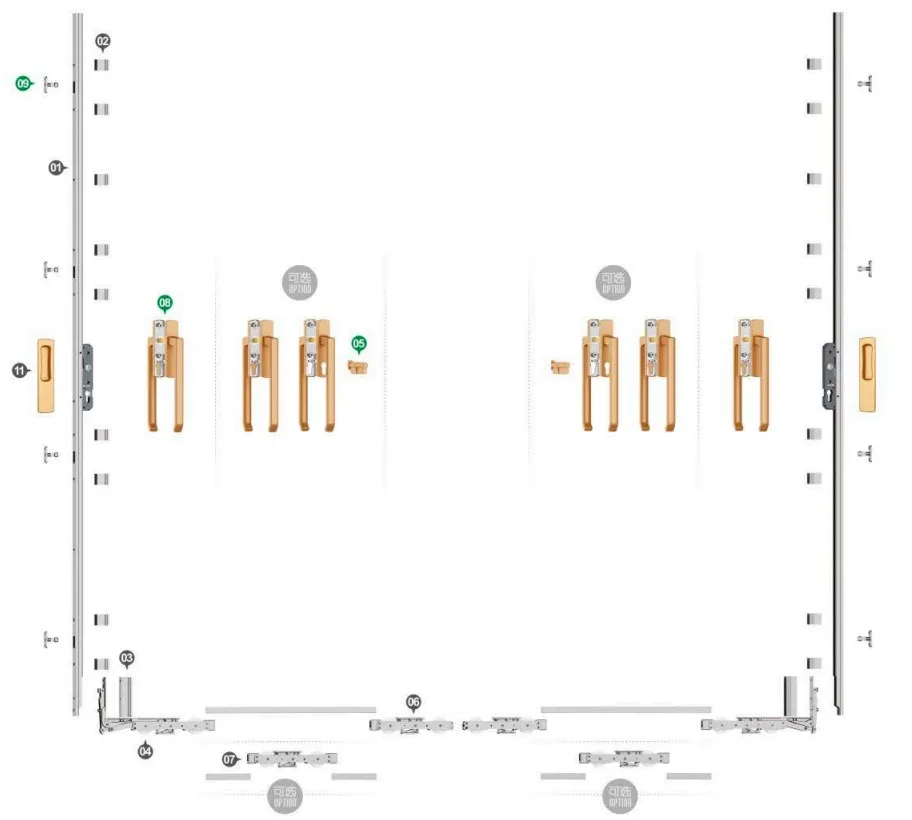 Lift slide mechanism lifting and sliding door accessories set hardware for UPVC inward open tilt and turn window(L/R) set