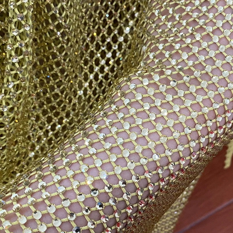 Hot Sale 100cmx120cm bling material clothes fabric Diamond Fishnet Crystal Mesh for Party Dress
