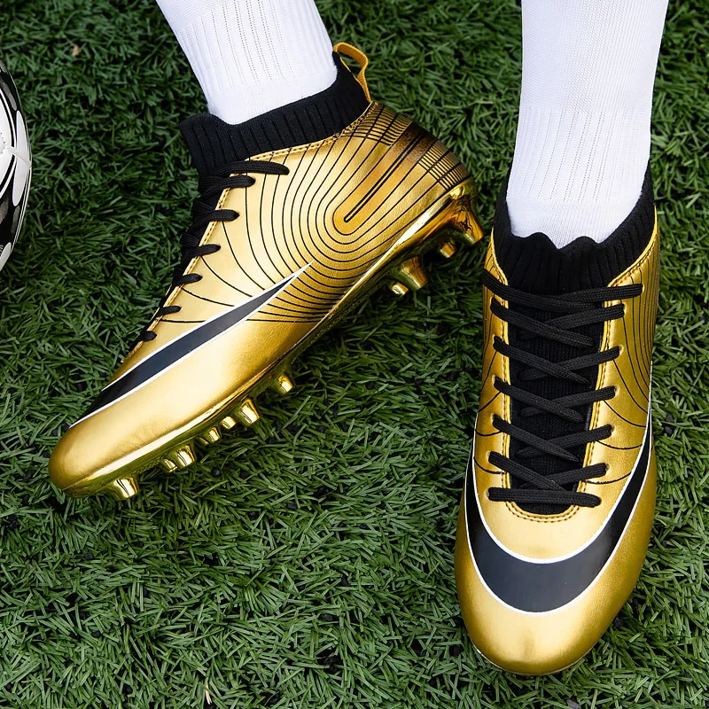 Professional Sports Shoe Unisex Soccer Long Spikes TF Ankle Boots Outdoor Grass Cleats Football Shoes Eu size 34-44