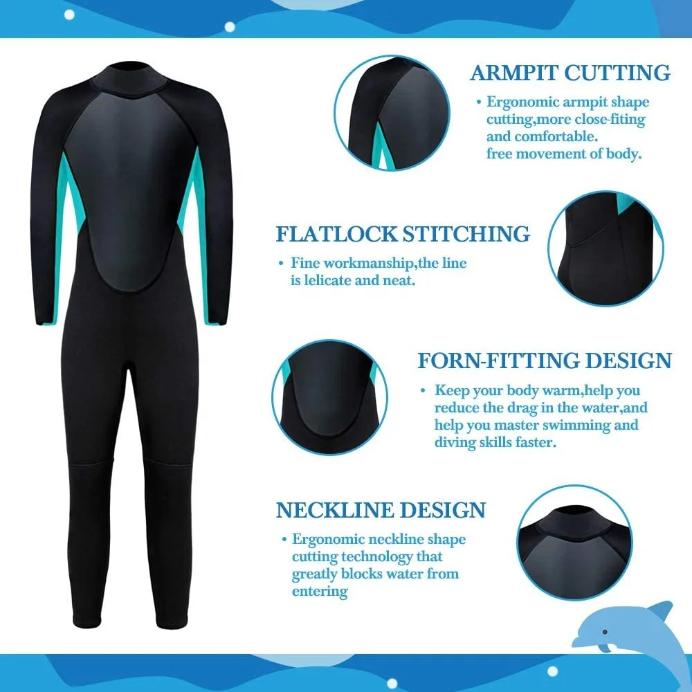 
Hot Sale 3mm Neoprene One-Piece Back Zip Child Wet Suit Kids Wetsuit for Surfing Canyoning 