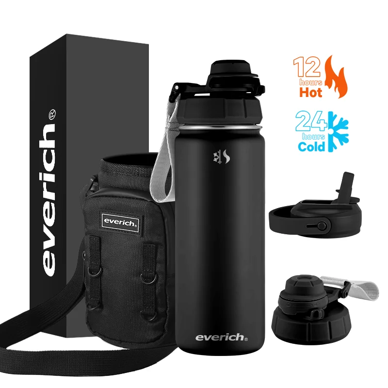 Everich New ODM Design patent LFGB New Stainless Steel double-wall RE-UPGRADE insulated Water Bottle with handle straw lock lid