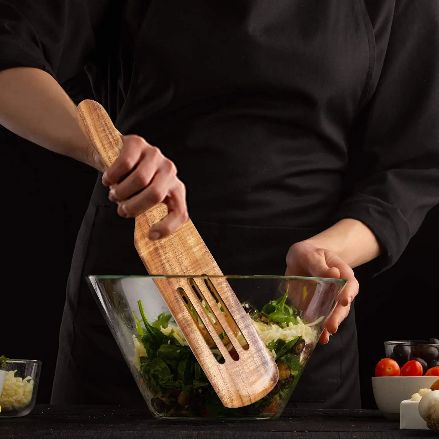  Экологичная переработанная антипригарная кухонная утварь шпатель из дерева акации тикового для перемешивания набор кухонной