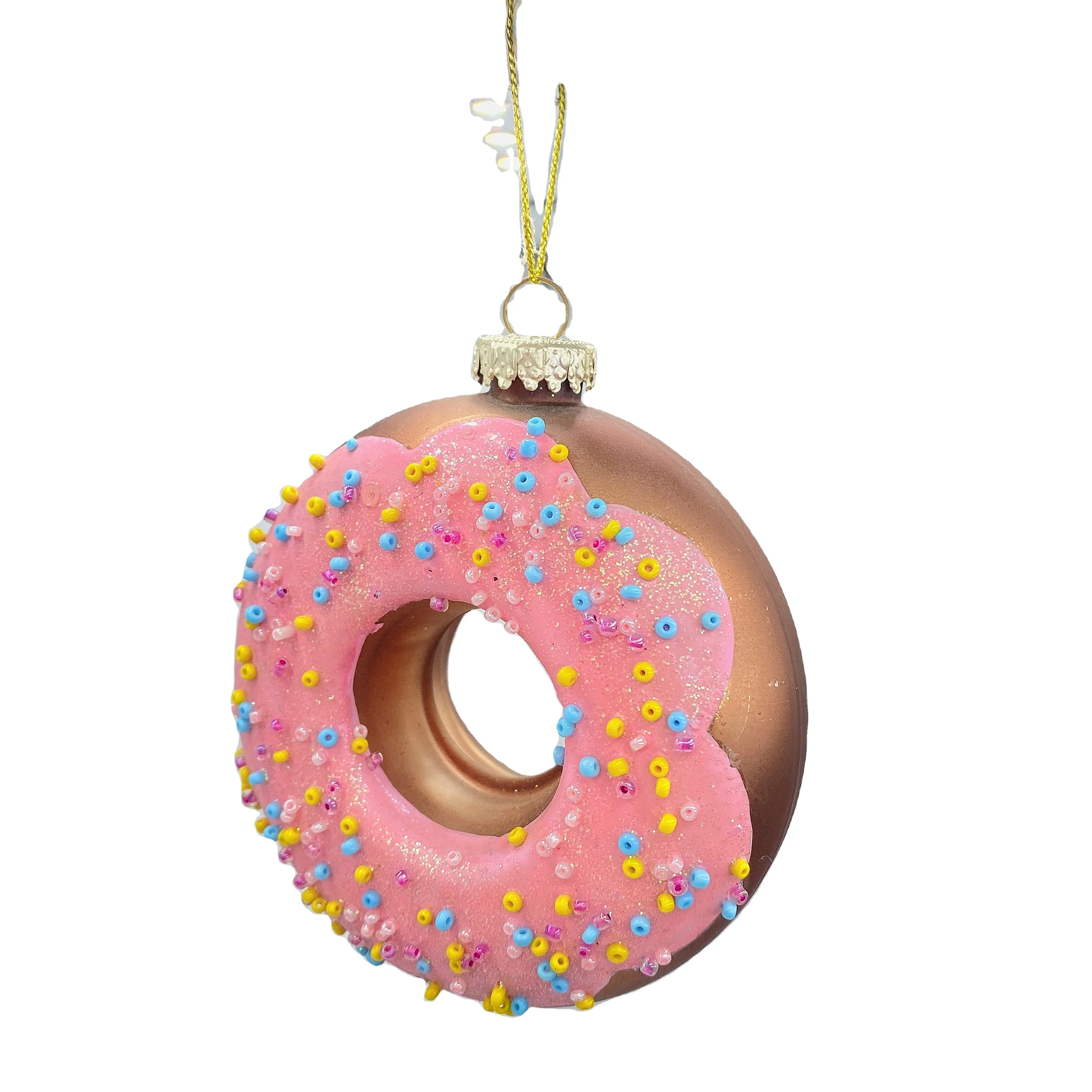 2022 Custom Food Delicate Cute Donut Dessert Shape Hanging Christmas Glass Ornament Donut Christmas Tree Ornament