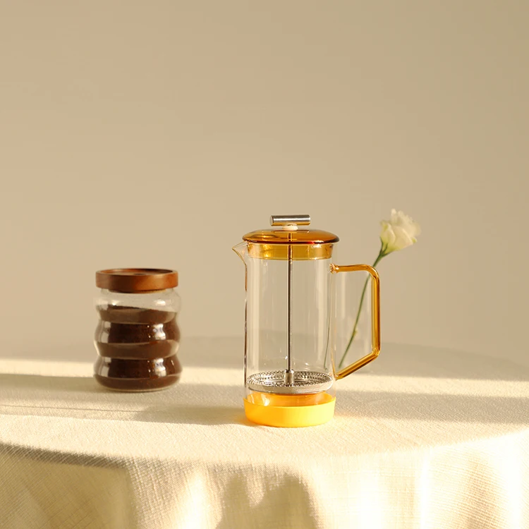 French Press Coffee Tea Brewer Pot Maker Kettle Heat-resistant Stainless Steel Borosilicate Glass Plunger Coffee Pot With Scale