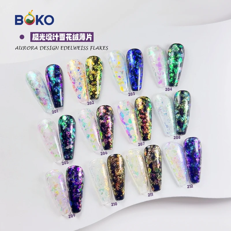BOKO  Hot Selling Magic Color Shifting Chunky Flakes Nail Art Aurora Chameleon Pigment Flakes