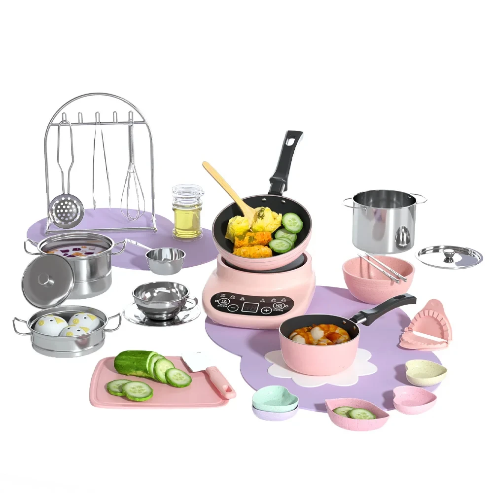 100% Non-toxic PP Plastic Home Play Diy Kids Play Kitchen Set DIY Mini Kitchen Toys Real Cooking Set For Kids Girl
