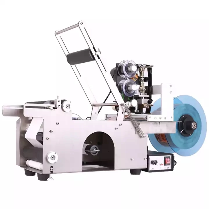 Semi Automatic Mineral Water Plastic Round Bottle Labeling Machine for Round Bottles Sticker Label Packing Machine with Coding