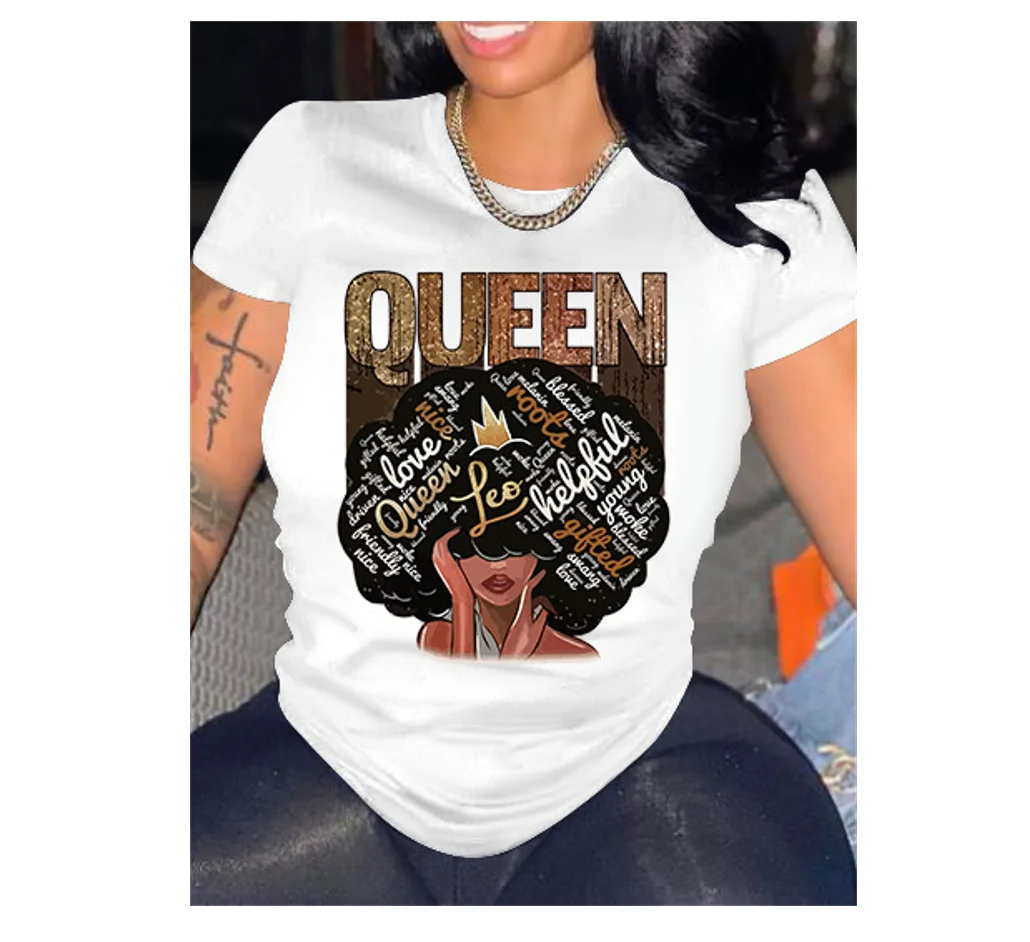 2022 Wholesale Casual Queen Letter Print Matching Short Sleeve Tops Women T Shirt