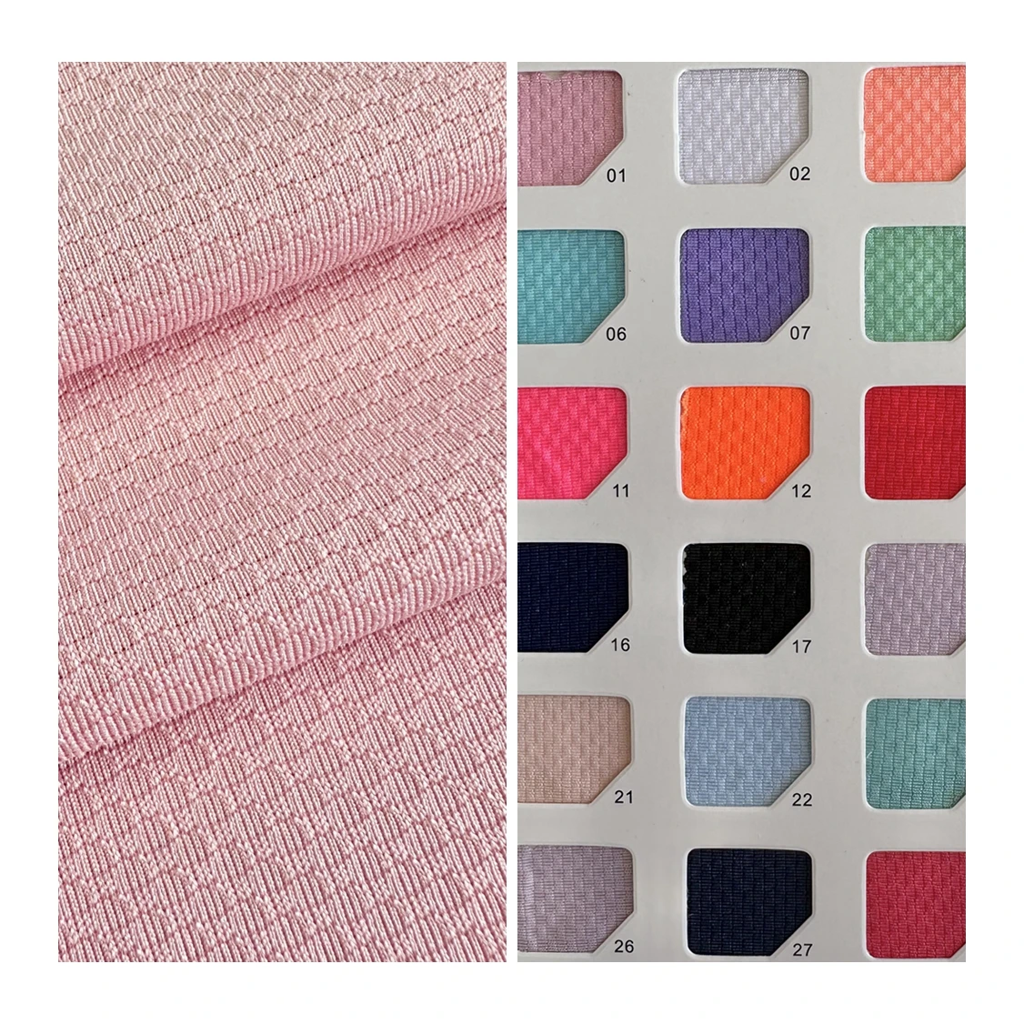 Stock dri fit fabric manufacturers pink polyester spandex dobby texture 4 way stretch jersey fabric for yoga pants