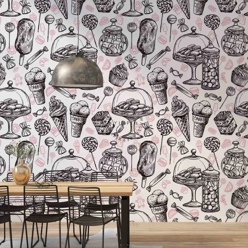 Ice cream dessert macaron peel and stick removable wallpaper