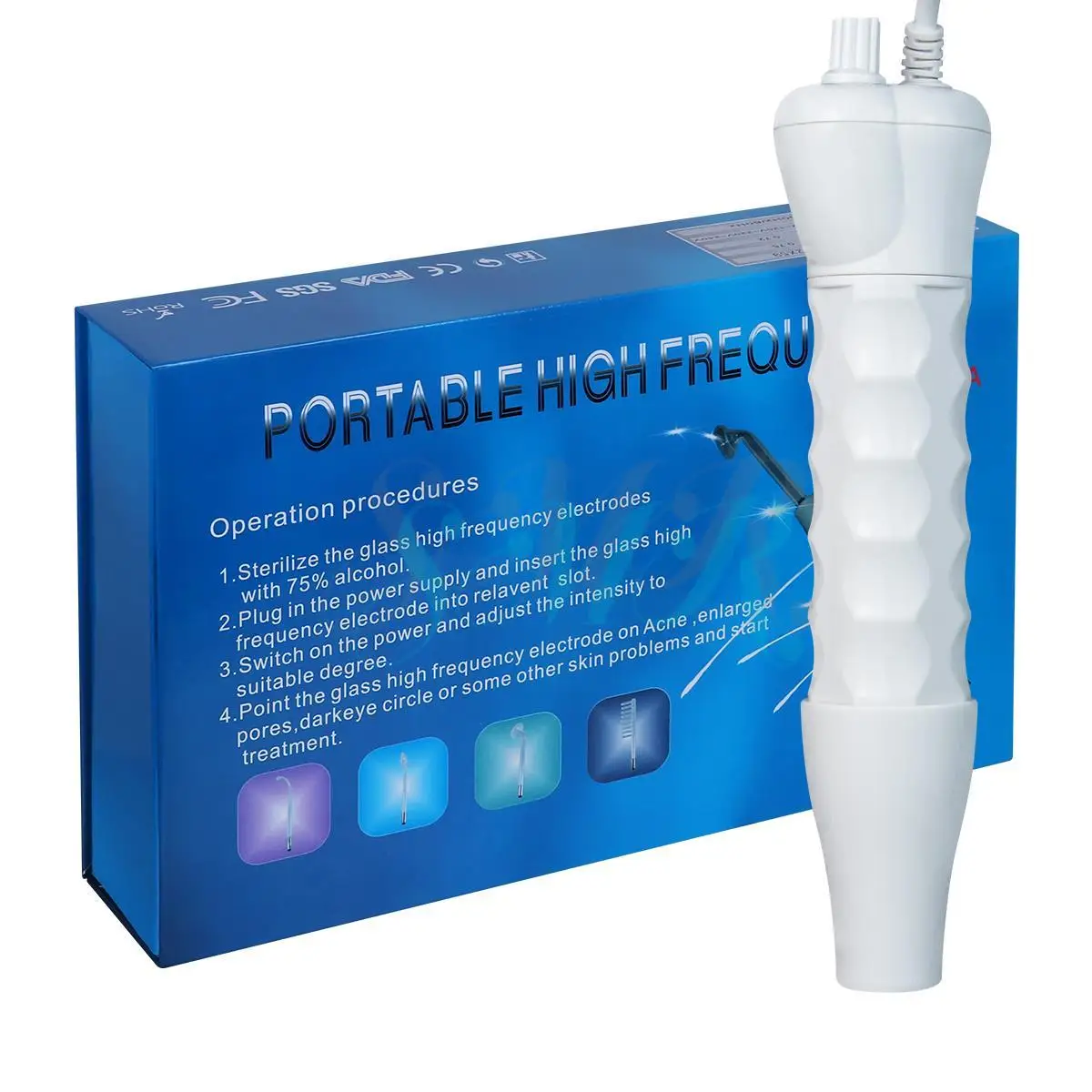 Handheld 4 in 1 High Frequency Therapy Wand Skin Care Acne Treatment Ozone High Frequency Facial Machine