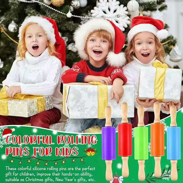 Hot selling Mini Wooden Colorful kids Roll Pins Silicone Rolling Pin