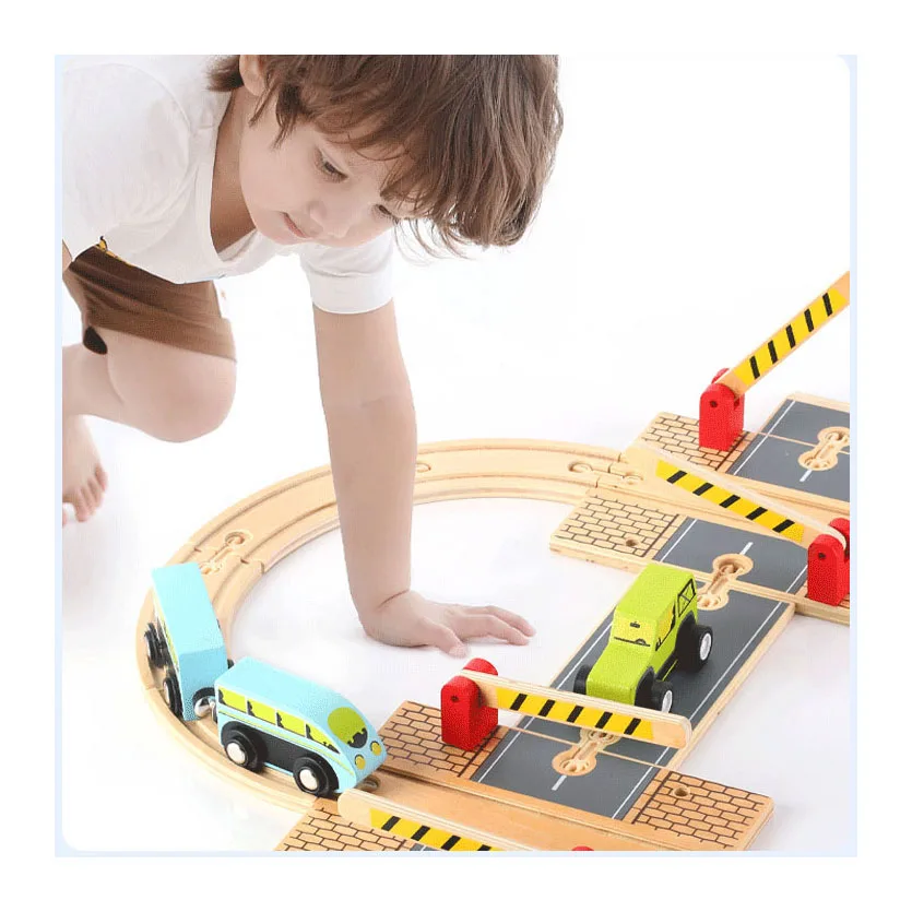 MNTL Wooden Train Rc Drack Car Racing Track Set With Track Sliding Assemble For Kids