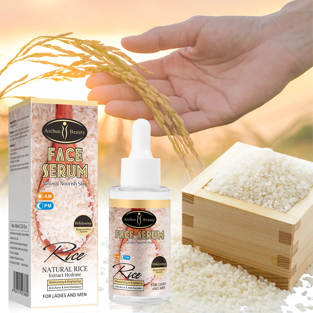 Aichun Beauty OEM Natural 25ml Rice Whitening Face Serum Brighten Anti-ance Facial Serum For All Skin