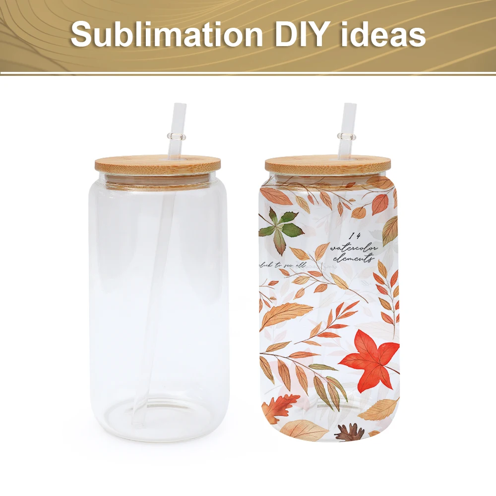 US warehouse 12oz 16oz 25oz sublimation blanks libbey glass beer can shaped clear  frost beer glass with bamboo lids and straws
