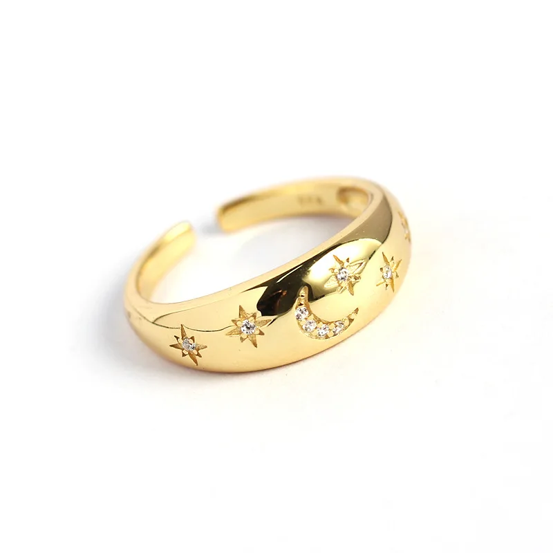Luxury Ins Hot Selling 925 sterling silver Zircon CZ crystal Star moon Signet  Rings