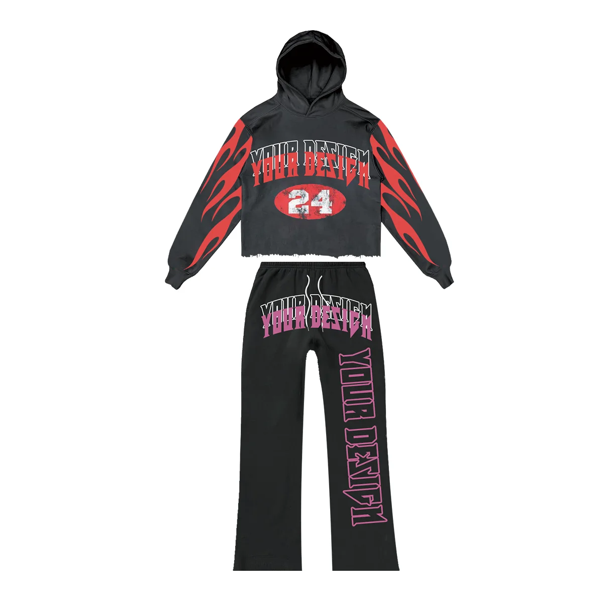 New Design Track Sweat Suit Two 2 Piece Jogger Set For Men Flare Sweat Pants Men With Crop Hoodies Tracksuits