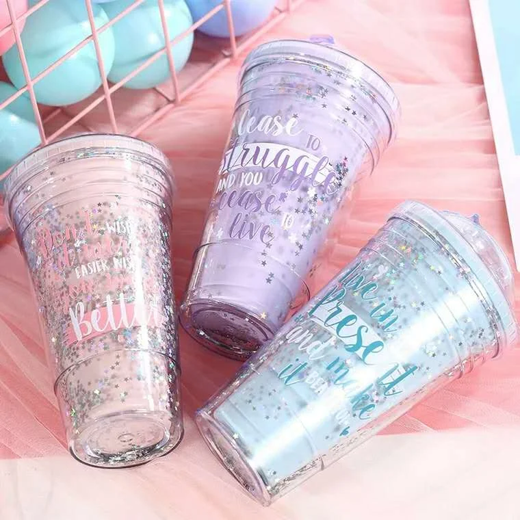 Bpa free reusable travel promotion custom removable paper insert double wall coffee plastic mug with lid