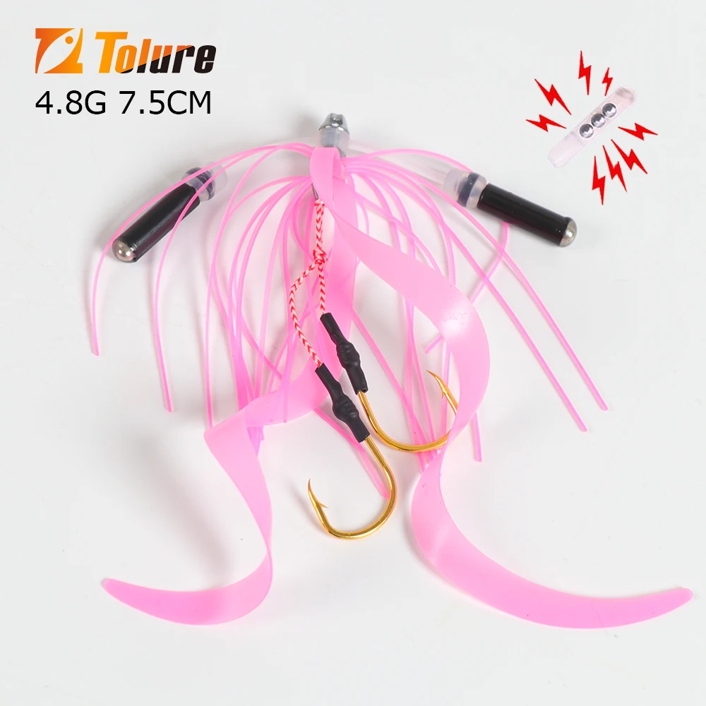 Tolure 4.8g Silicone Skirt Bait Jig  luminougs Replacement Twin Hook Spare Hooks Slider Rig Trailer Lure Assist Hook