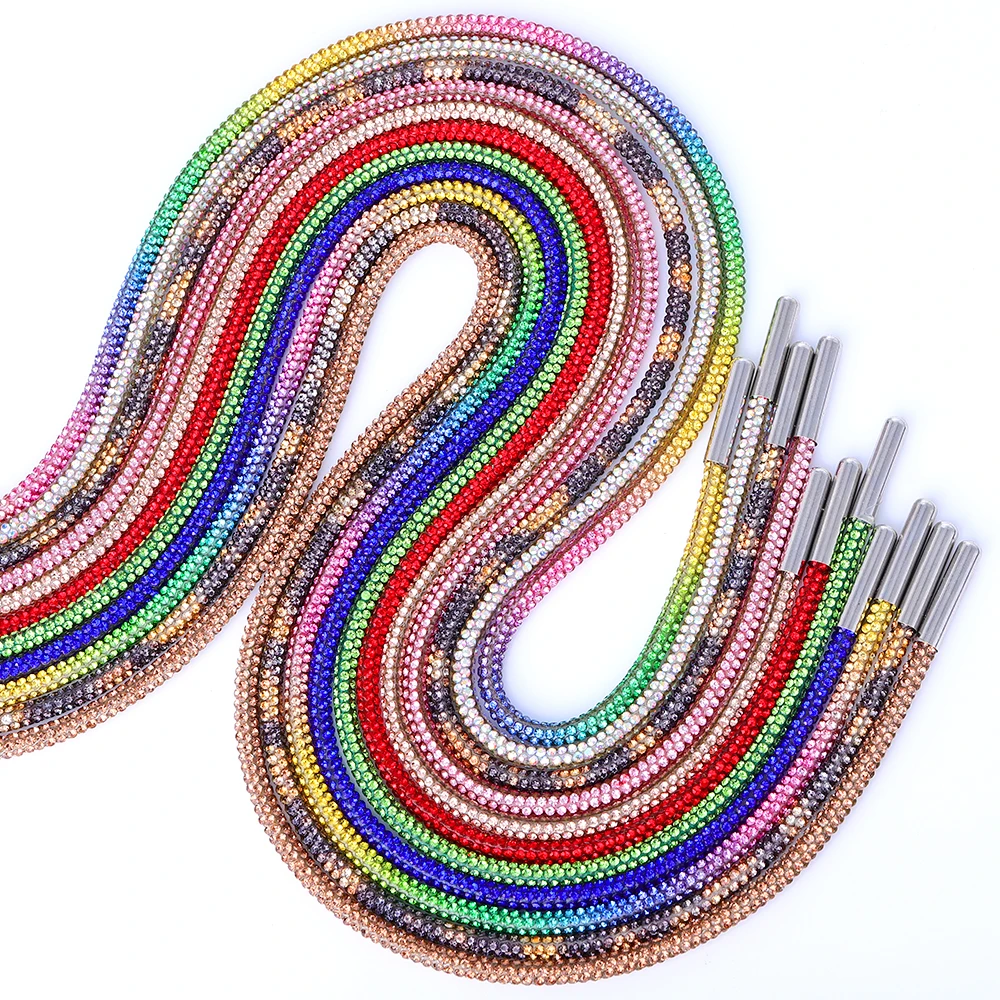 QY Wholesale High Quality 6mm Rhinestones Rope Trimming Cotton Lace Cord Rhinestones Strip For Shoes Hoodie