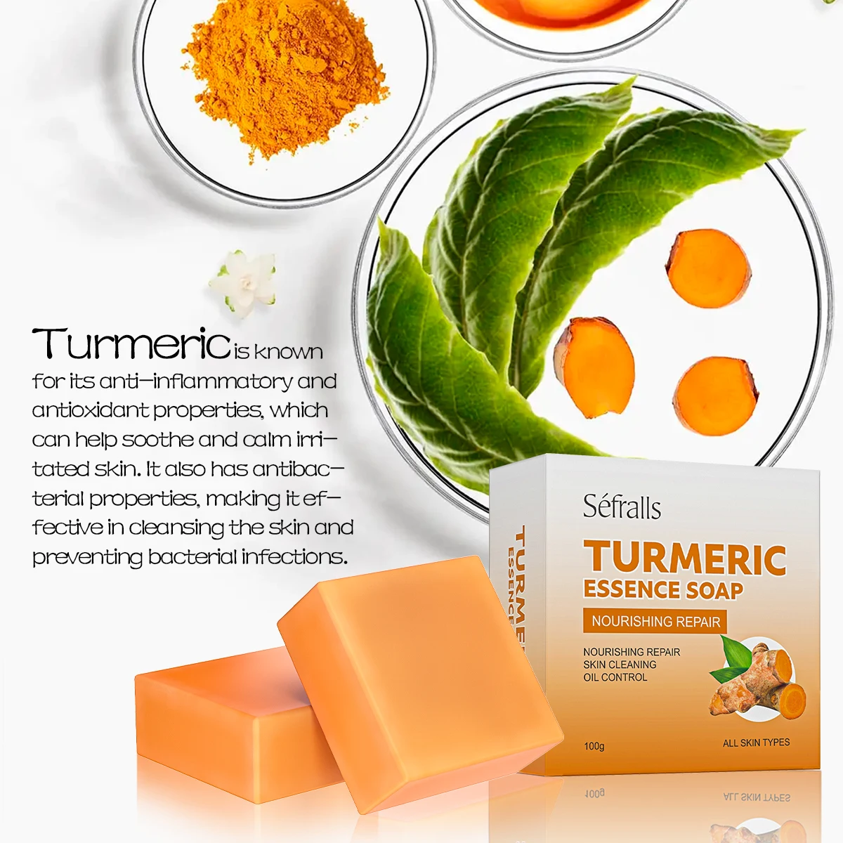 Custom Handmade Turmeric Soap Plant Extract Private Label Skin Care Removes Mites Cleanses Cuticle Dirt Facial Cleansing Shower