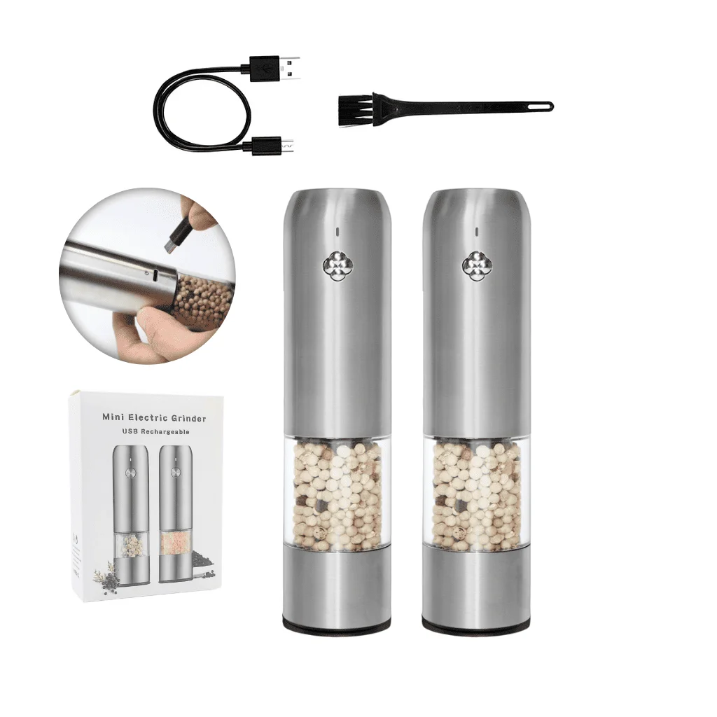 Kitchen gadgets Flower one Button Control Mini Electric salt and pepper grinder set portable pepper mill Good For Traveling