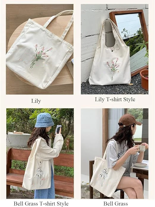 Wholesale Shopping Work School Groceries Beach Wide Handle Recycled Flowers Canvas Tote Bag Magnet