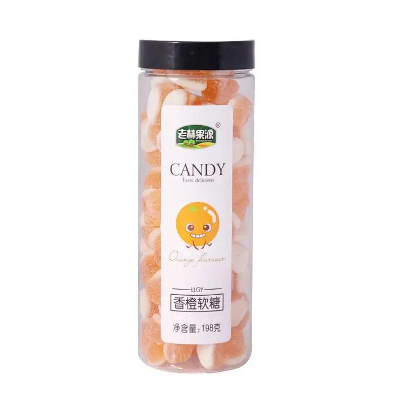 Halal 198g chew sweet sour soft rock sugar jelly orange fudge gummy candies for leisure snacks