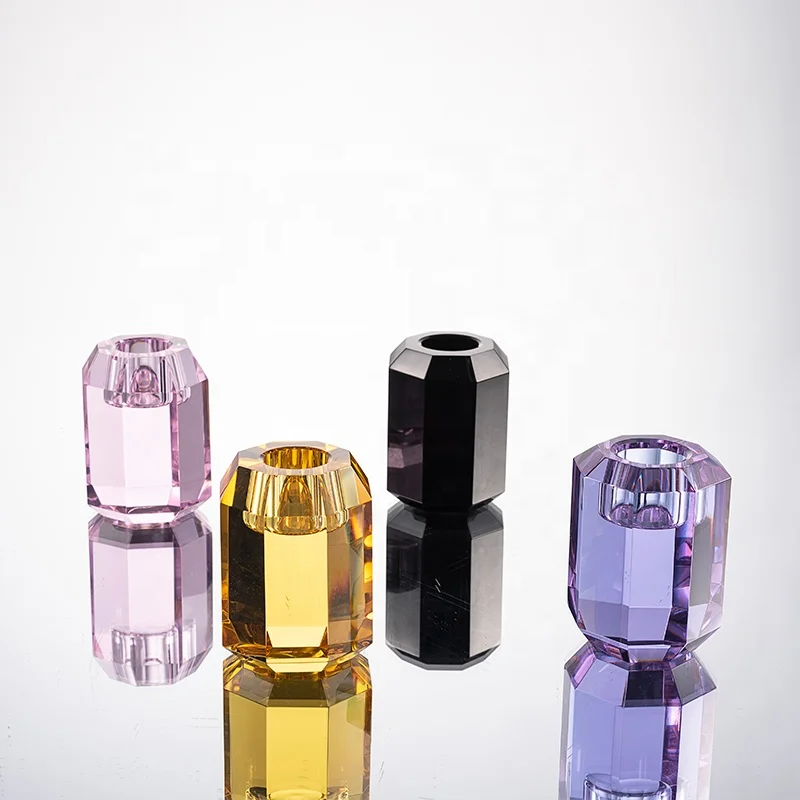 K9 Unique Faceted Small Champagne Gold Pink Black Purple Color Wedding Home Table Decoration Crystal Candle Holder