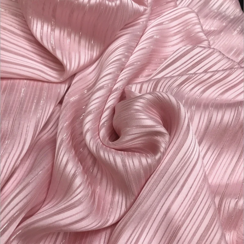 Luxury Chiffon fabric Bright silk stripe jacquard chiffon fabric for dress