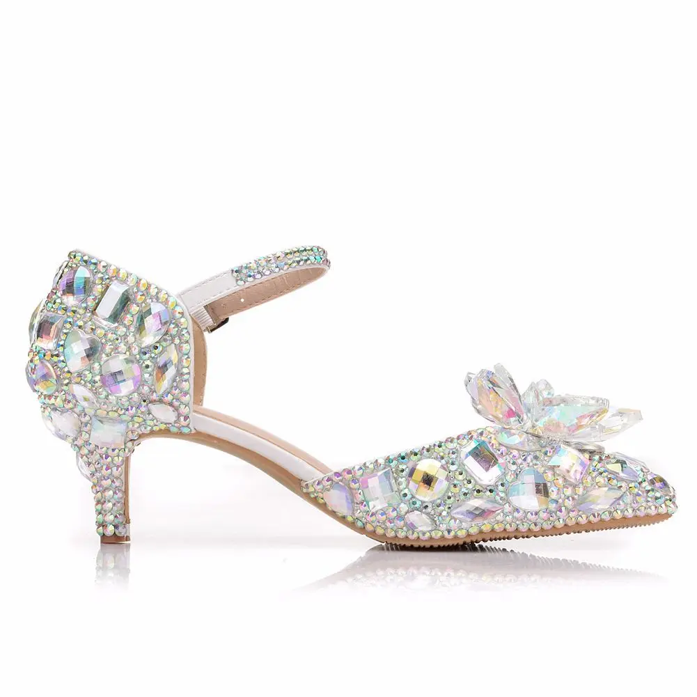 
women shoes 5 cm color rhinestone thin heel pointed toe Wedding shoe 