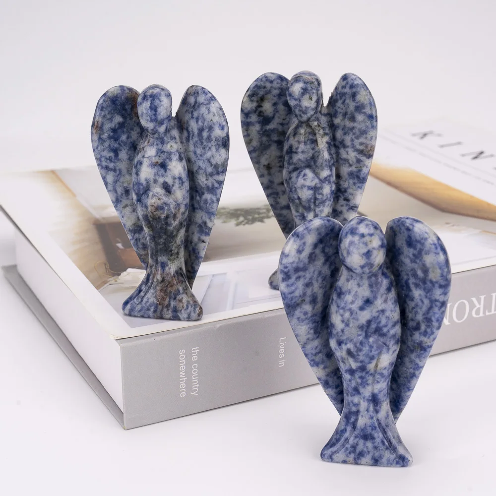 BZ JADE TIFA Wholesale 3-inch Angel Statue Semi Precious Stones Gems Carving Blue Jade Angel for Home Decoration Feng Shui Gifts