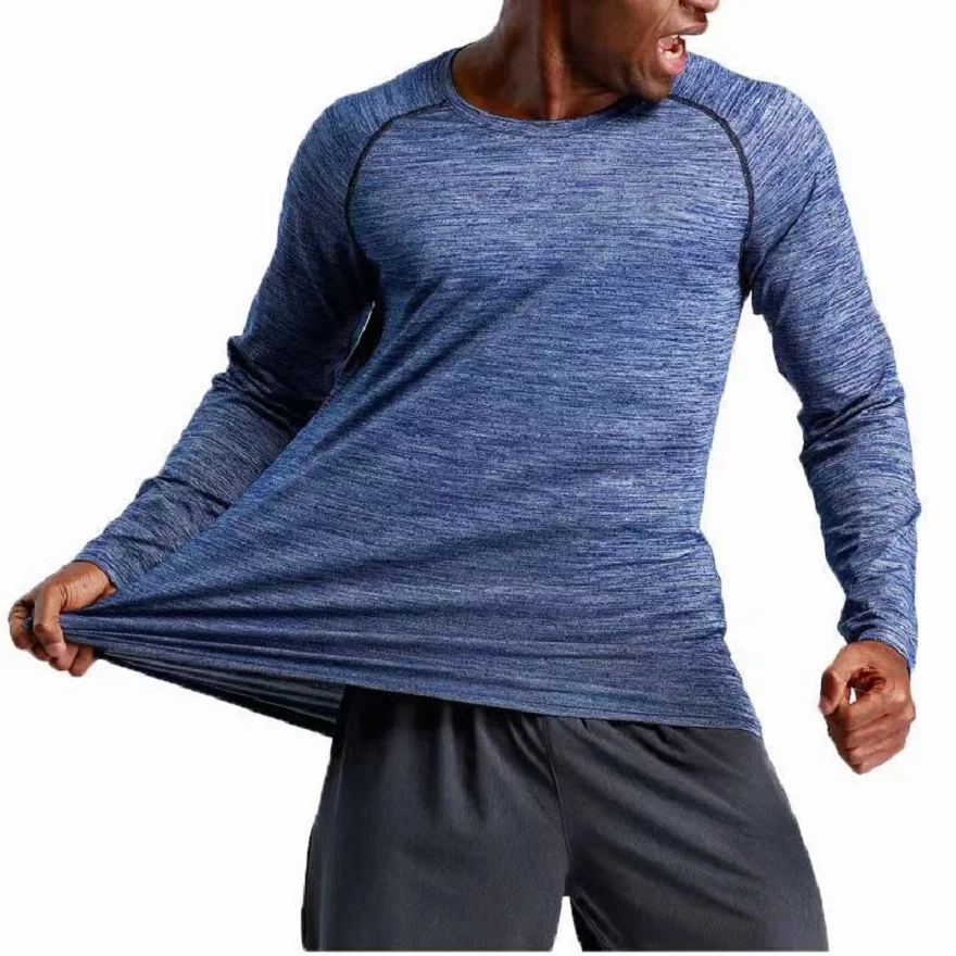 Wholesale Long Sleeve Men Sweat Activated Cool Dry-Fit Gym Sports Cationic Fabric Plain Stretch Raglan Sleeve T Shirts