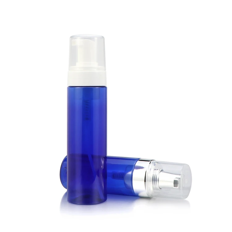 OEM 100ml 120ml 150ml 200ml face wash plastic pet blue packaging cleansing sprayer foaming soap pump bottle with cap