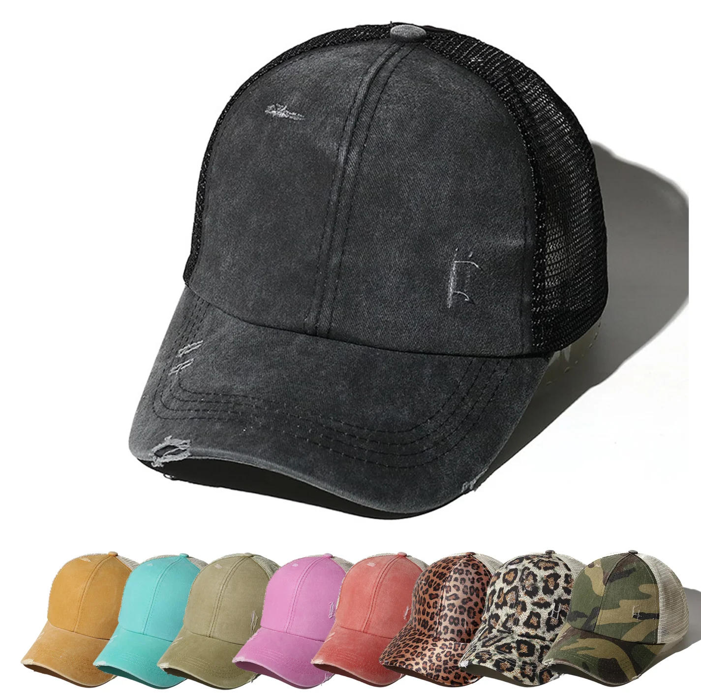 Design Customized Dad Ripped Worn-out Distressed Mesh CrissCross Ponytail Baseball Sports Caps