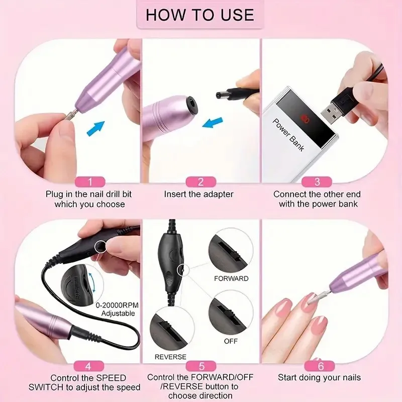 Portable Electric Manicure Pedicure Machine Acrylic Nail Gel Remover 35000rpm Nail Drill