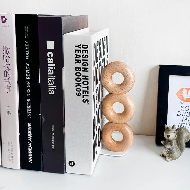 Beech Bookends, simple donut shape thick Bookend for Shelves, Book Ends for Heavy Books,Bookend Stopper, Black Bookends 1 Pair