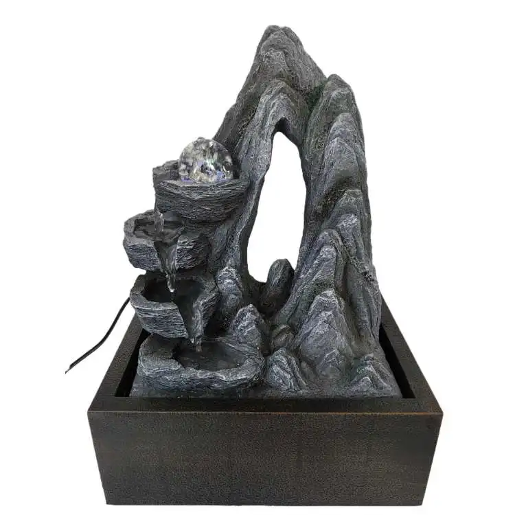Hot sale Resin Plastic base  Rockery water tabletop Fountains desktop decoration indoor Classical fountain with led light