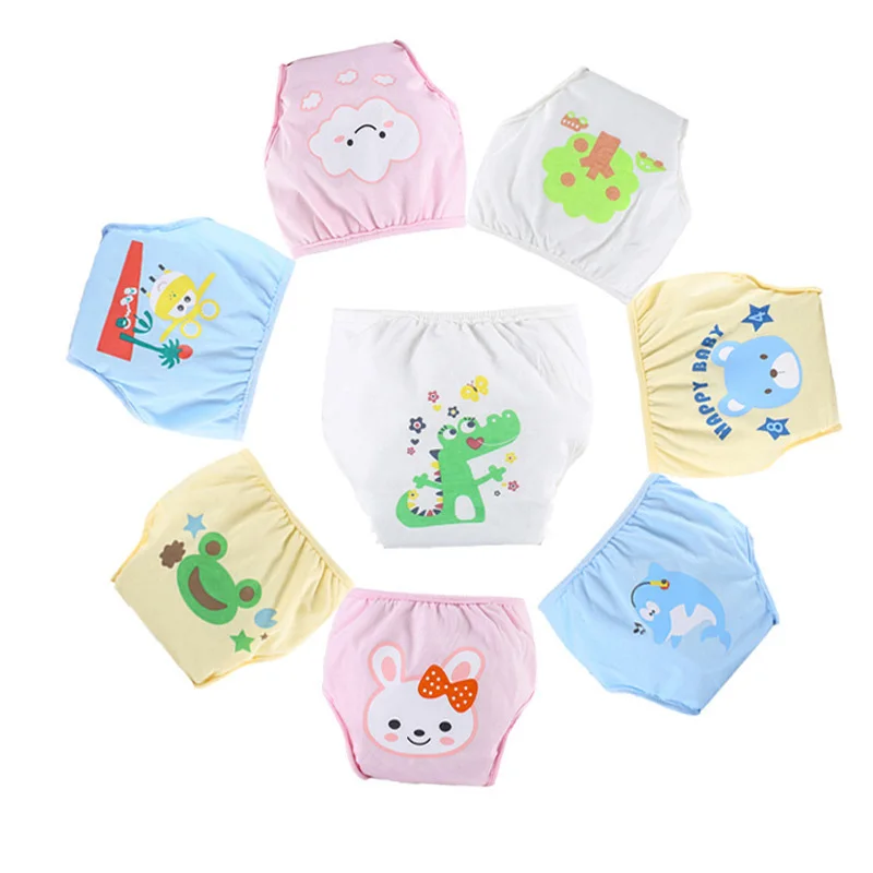 Double Layer Cartoon Animal Print Baby Diapers Nappies Pull Up Pant 100% Cotton Soft Breathable Baby Potty Training Panty Diaper
