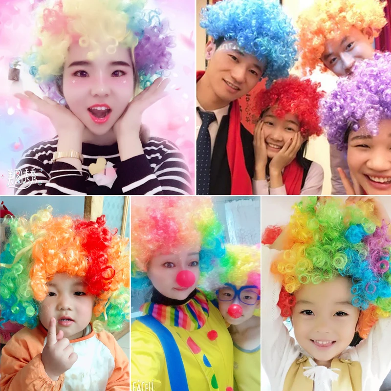 
Funny Wig Color Clown Headgear Children Funny Props Show Hair Funny White Show Green Curly synthetic Hair wigs free glasses 
