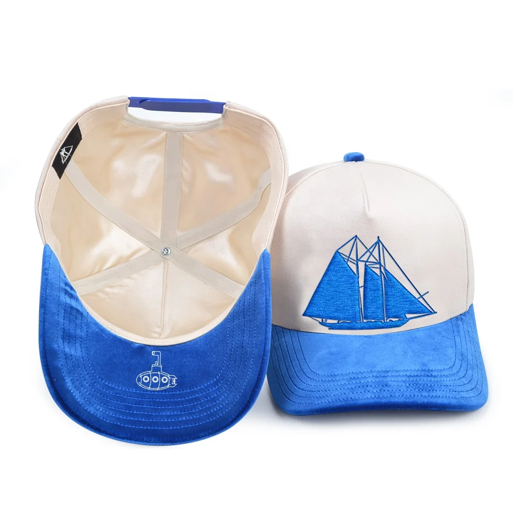 5 Panel Mid Profile Two Tone Adjustable suede Velvet brim cotton satin silk lined Baseball sport cap
