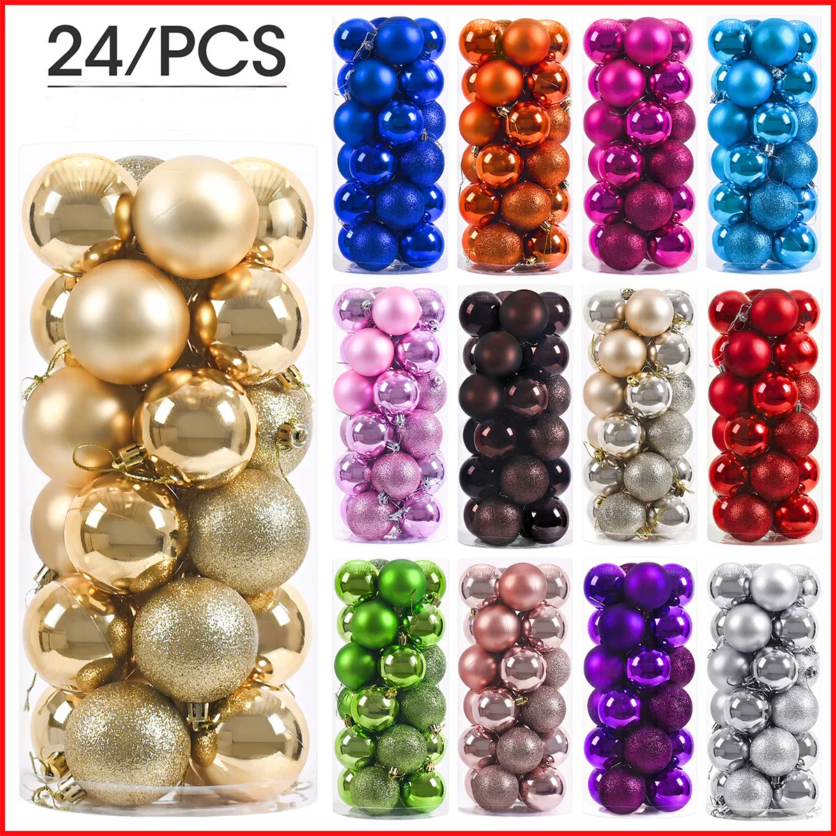 Christmas Gift Box Contains 24 Pcs 4cm 6cm 8cm Balls Matte Balls Hollow Decor Tree Decoration Christmas Ball