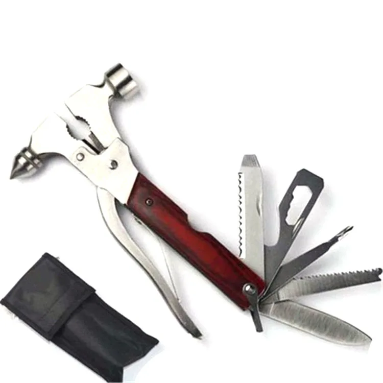 Portable 16 In 1  Multi-tool Camping Hatchet Survival Hammer Wood Inlay Handle Metal Outdoor Gadgets Axe Gift for Men Women