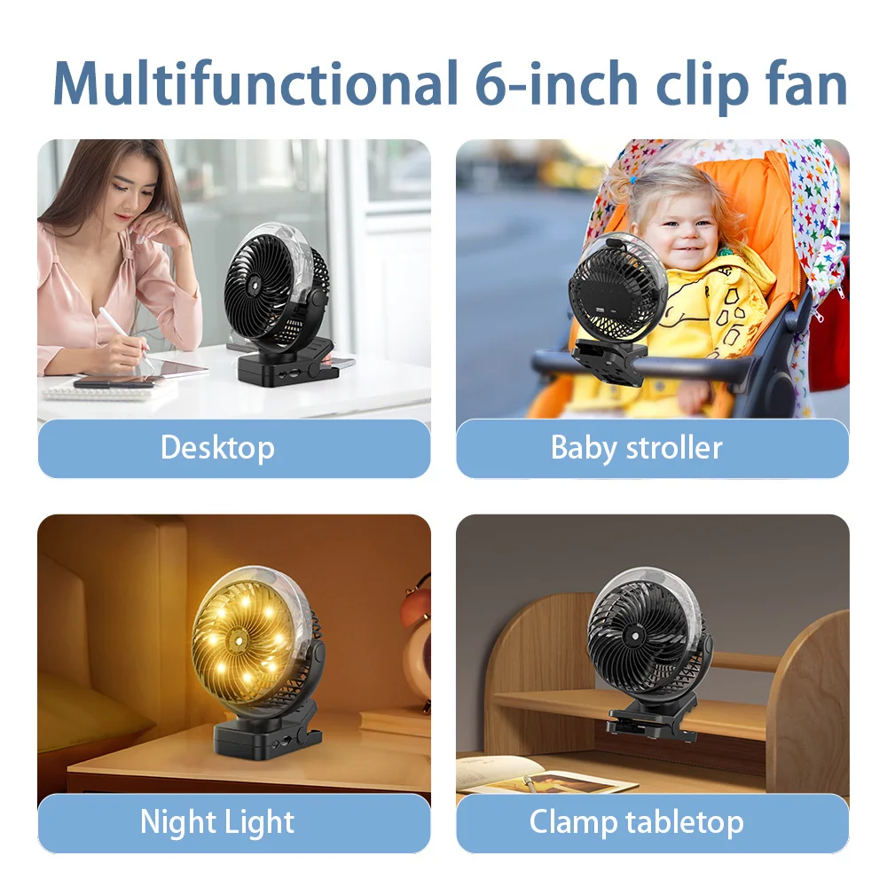Portable 6 Inch Clip On Fan Baby Stroller 12000mAh Battery Spray Desk Table Fan With Flexible Tripods Rechargeable Mist Clip Fan
