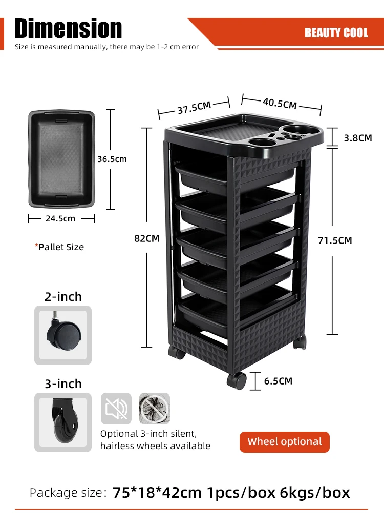 Hair Styling Salon Trolley Cart with Wheels and 4 Drawers Salon Rolling Cart for Hair Stylist, Hairdresser, Beauty, Tattoo