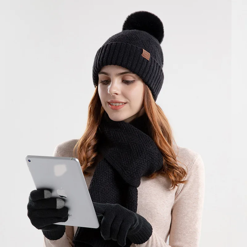 Stylish Winter Warmth Knitted Hats Gloves Scarves Set Soft Comfortable Fashionable Cold Weather Essential Winter Beanie