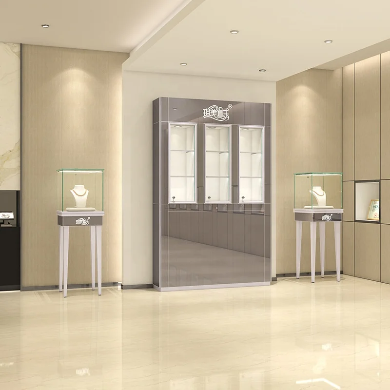 wholesale glass aluminum fits trays kiosk wall tempered mobile jewelry counter display showcase